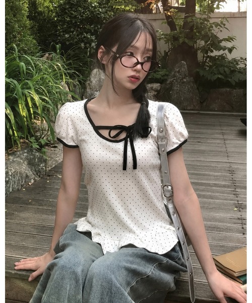 inst.ALL(インストール)の「裾フリルドットリボン半袖トップス(Tシャツ/カットソー・レディース・ホワイト・M/LL)」の12枚目の写真
