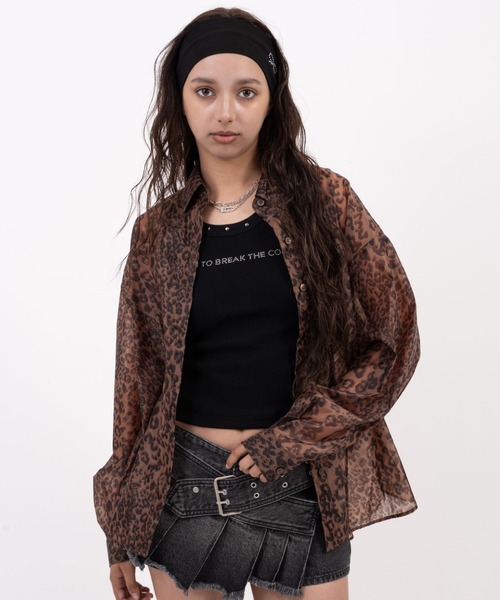 atmos pink(アトモスピンク)の「atmos pink Leopard Pattern Sheer Shirt / アトモスピンク レオパード パターン シアー シャツ(シャツ/ブラウス・レディース・ブラウン/ピンク・FREE)」の3枚目の写真