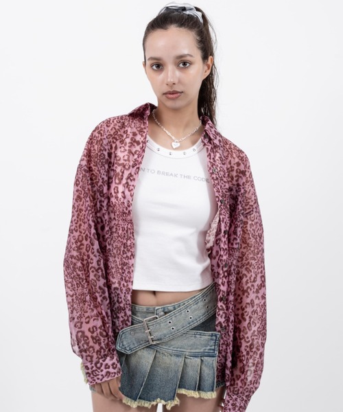 atmos pink(アトモスピンク)の「atmos pink Leopard Pattern Sheer Shirt / アトモスピンク レオパード パターン シアー シャツ(シャツ/ブラウス・レディース・ブラウン/ピンク・FREE)」の12枚目の写真