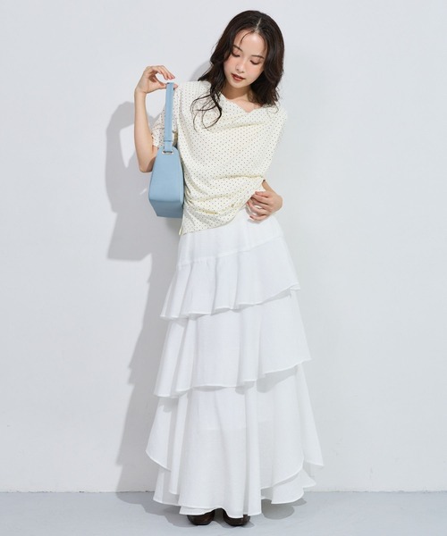 mysty woman(ミスティウーマン)の「ドレープカットソー半袖 1049038(Tシャツ/カットソー・レディース・ホワイト系その他/ブラウン/オフホワイト・FREE)」の10枚目の写真