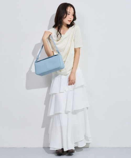 mysty woman(ミスティウーマン)の「ドレープカットソー半袖 1049038(Tシャツ/カットソー・レディース・ホワイト系その他/ブラウン/オフホワイト・FREE)」の11枚目の写真