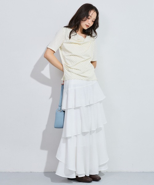mysty woman(ミスティウーマン)の「ドレープカットソー半袖 1049038(Tシャツ/カットソー・レディース・ホワイト系その他/ブラウン/オフホワイト・FREE)」の12枚目の写真