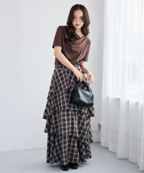 mysty woman(ミスティウーマン)の「ドレープカットソー半袖 1049038(Tシャツ/カットソー・レディース・ホワイト系その他/ブラウン/オフホワイト・FREE)」の14枚目の写真