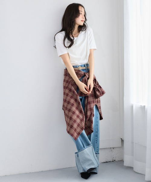mysty woman(ミスティウーマン)の「ドレープカットソー半袖 1049038(Tシャツ/カットソー・レディース・ホワイト系その他/ブラウン/オフホワイト・FREE)」の19枚目の写真