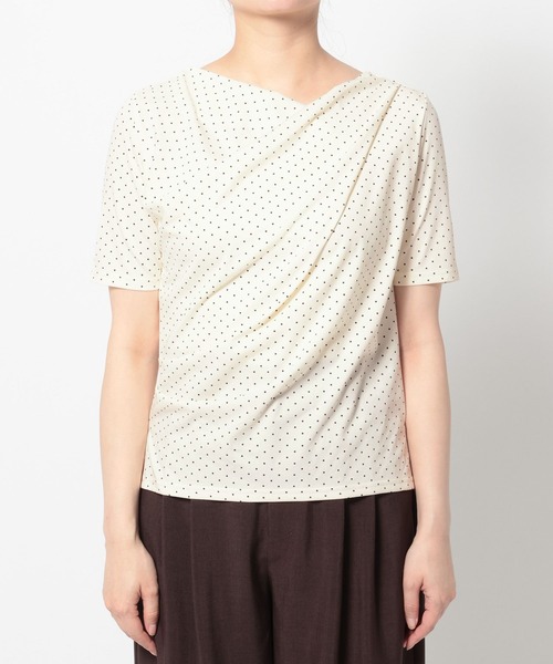mysty woman(ミスティウーマン)の「ドレープカットソー半袖 1049038(Tシャツ/カットソー・レディース・ホワイト系その他/ブラウン/オフホワイト・FREE)」の20枚目の写真