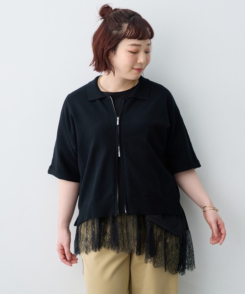 anyfee(エニフィー)の「【anyfee×HINAコラボ】アシンメトリー裾レースTシャツ《大きいサイズ》(2026SS)(Tシャツ/カットソー・レディース・ブルー/ブラック/オフホワイト・5L/4L/3L/LL)」の3枚目の写真