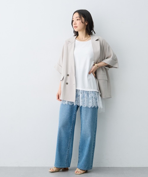 anyfee(エニフィー)の「【anyfee×HINAコラボ】アシンメトリー裾レースTシャツ《大きいサイズ》(2026SS)(Tシャツ/カットソー・レディース・ブルー/ブラック/オフホワイト・5L/4L/3L/LL)」の16枚目の写真