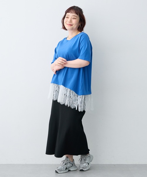 anyfee(エニフィー)の「【anyfee×HINAコラボ】アシンメトリー裾レースTシャツ《大きいサイズ》(2026SS)(Tシャツ/カットソー・レディース・ブルー/ブラック/オフホワイト・5L/4L/3L/LL)」の19枚目の写真