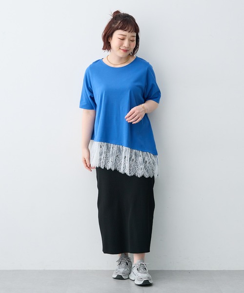 anyfee(エニフィー)の「【anyfee×HINAコラボ】アシンメトリー裾レースTシャツ《大きいサイズ》(2026SS)(Tシャツ/カットソー・レディース・ブルー/ブラック/オフホワイト・5L/4L/3L/LL)」の20枚目の写真