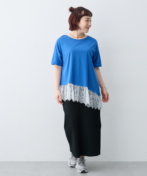 anyfee(エニフィー)の「【anyfee×HINAコラボ】アシンメトリー裾レースTシャツ《大きいサイズ》(2026SS)(Tシャツ/カットソー・レディース・ブルー/ブラック/オフホワイト・5L/4L/3L/LL)」の21枚目の写真