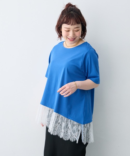 anyfee(エニフィー)の「【anyfee×HINAコラボ】アシンメトリー裾レースTシャツ《大きいサイズ》(2026SS)(Tシャツ/カットソー・レディース・ブルー/ブラック/オフホワイト・5L/4L/3L/LL)」の14枚目の写真