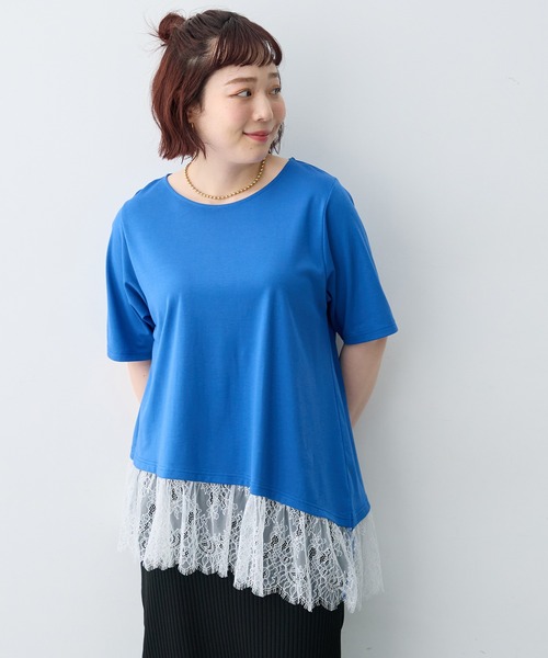 anyfee(エニフィー)の「【anyfee×HINAコラボ】アシンメトリー裾レースTシャツ《大きいサイズ》(2026SS)(Tシャツ/カットソー・レディース・ブルー/ブラック/オフホワイト・5L/4L/3L/LL)」の8枚目の写真