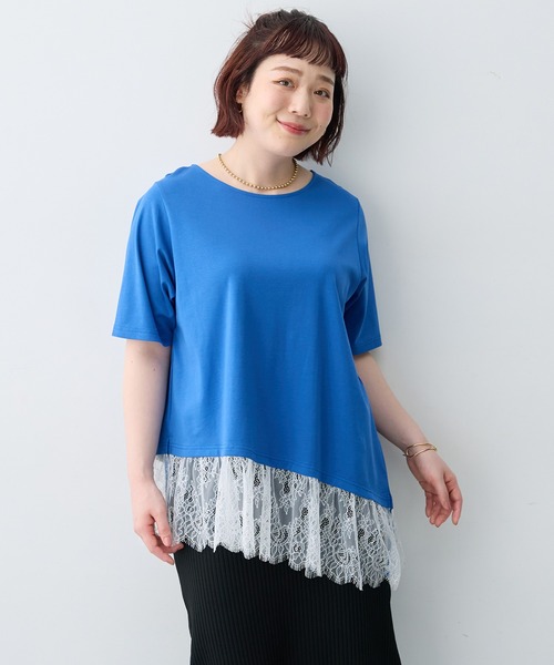 anyfee(エニフィー)の「【anyfee×HINAコラボ】アシンメトリー裾レースTシャツ《大きいサイズ》(2026SS)(Tシャツ/カットソー・レディース・ブルー/ブラック/オフホワイト・5L/4L/3L/LL)」の9枚目の写真