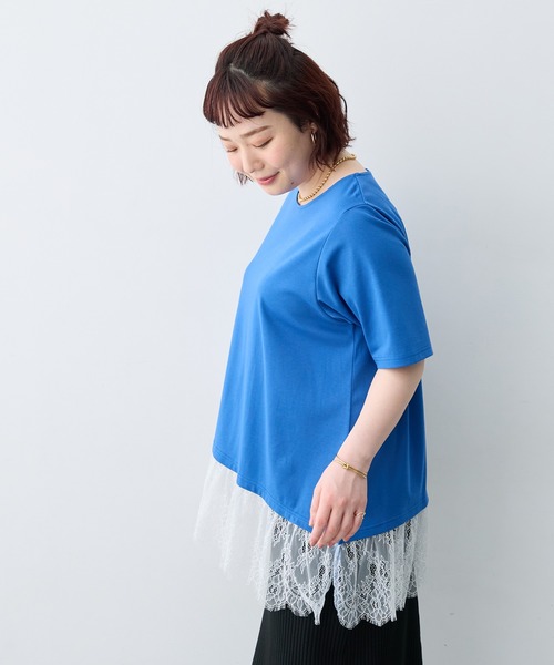anyfee(エニフィー)の「【anyfee×HINAコラボ】アシンメトリー裾レースTシャツ《大きいサイズ》(2026SS)(Tシャツ/カットソー・レディース・ブルー/ブラック/オフホワイト・5L/4L/3L/LL)」の10枚目の写真