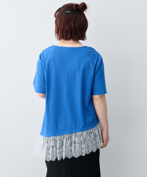 anyfee(エニフィー)の「【anyfee×HINAコラボ】アシンメトリー裾レースTシャツ《大きいサイズ》(2026SS)(Tシャツ/カットソー・レディース・ブルー/ブラック/オフホワイト・5L/4L/3L/LL)」の12枚目の写真