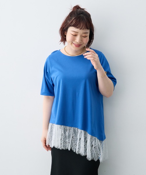 anyfee(エニフィー)の「【anyfee×HINAコラボ】アシンメトリー裾レースTシャツ《大きいサイズ》(2026SS)(Tシャツ/カットソー・レディース・ブルー/ブラック/オフホワイト・5L/4L/3L/LL)」の5枚目の写真