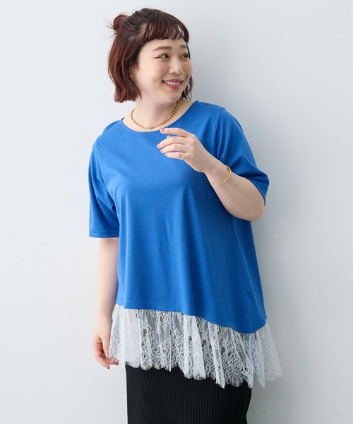 anyfee(エニフィー)の「【anyfee×HINAコラボ】アシンメトリー裾レースTシャツ《大きいサイズ》(2026SS)(Tシャツ/カットソー・レディース・ブルー/ブラック/オフホワイト・5L/4L/3L/LL)」の6枚目の写真