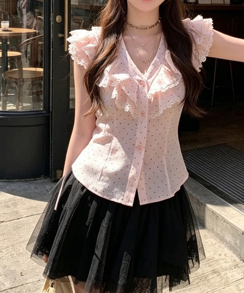 by LEGNA(バイレグナ)の「ドットシアーブラウス(シャツ/ブラウス・レディース・ピンク・LARGE/MEDIUM/SMALL)」の3枚目の写真