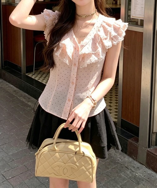 by LEGNA(バイレグナ)の「ドットシアーブラウス(シャツ/ブラウス・レディース・ピンク・LARGE/MEDIUM/SMALL)」の6枚目の写真