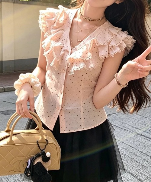 by LEGNA(バイレグナ)の「ドットシアーブラウス(シャツ/ブラウス・レディース・ピンク・LARGE/MEDIUM/SMALL)」の7枚目の写真