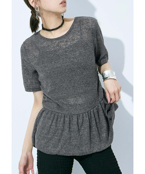Fashion Letter（ファッションレター）の「リネンミックス シアーワッフル フレアヘムトップス（Tシャツ/カットソー・レディース・グレイッシュベージュ/チャコール/ブラック・M）」の3枚目の写真