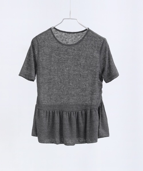 Fashion Letter（ファッションレター）の「リネンミックス シアーワッフル フレアヘムトップス（Tシャツ/カットソー・レディース・グレイッシュベージュ/チャコール/ブラック・M）」の4枚目の写真