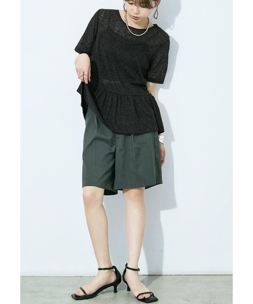 Fashion Letter（ファッションレター）の「リネンミックス シアーワッフル フレアヘムトップス（Tシャツ/カットソー・レディース・グレイッシュベージュ/チャコール/ブラック・M）」の6枚目の写真