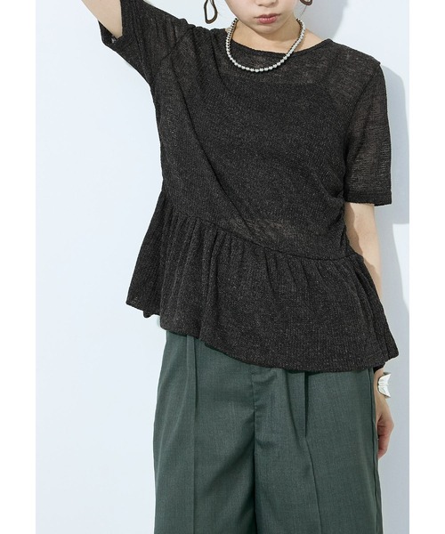 Fashion Letter（ファッションレター）の「リネンミックス シアーワッフル フレアヘムトップス（Tシャツ/カットソー・レディース・グレイッシュベージュ/チャコール/ブラック・M）」の7枚目の写真