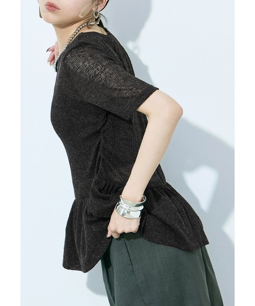 Fashion Letter（ファッションレター）の「リネンミックス シアーワッフル フレアヘムトップス（Tシャツ/カットソー・レディース・グレイッシュベージュ/チャコール/ブラック・M）」の8枚目の写真