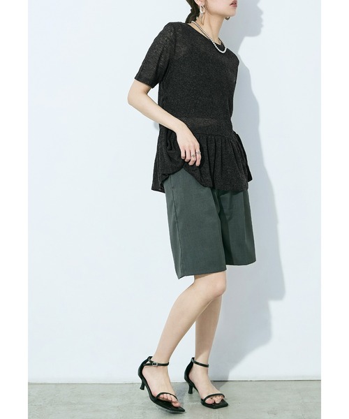 Fashion Letter（ファッションレター）の「リネンミックス シアーワッフル フレアヘムトップス（Tシャツ/カットソー・レディース・グレイッシュベージュ/チャコール/ブラック・M）」の9枚目の写真