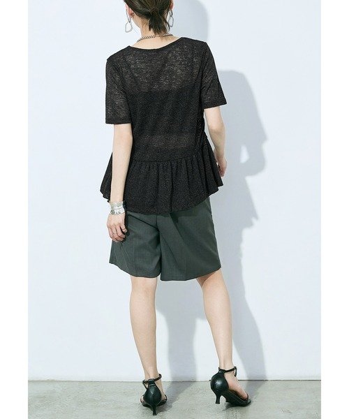 Fashion Letter（ファッションレター）の「リネンミックス シアーワッフル フレアヘムトップス（Tシャツ/カットソー・レディース・グレイッシュベージュ/チャコール/ブラック・M）」の10枚目の写真