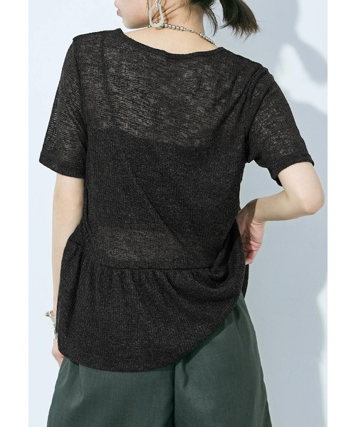 Fashion Letter（ファッションレター）の「リネンミックス シアーワッフル フレアヘムトップス（Tシャツ/カットソー・レディース・グレイッシュベージュ/チャコール/ブラック・M）」の11枚目の写真
