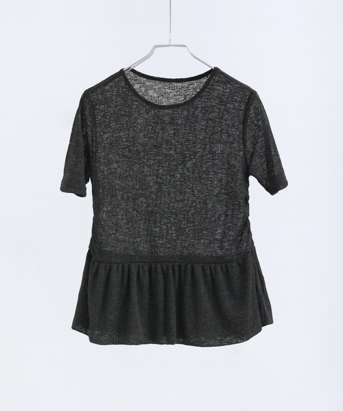 Fashion Letter（ファッションレター）の「リネンミックス シアーワッフル フレアヘムトップス（Tシャツ/カットソー・レディース・グレイッシュベージュ/チャコール/ブラック・M）」の12枚目の写真