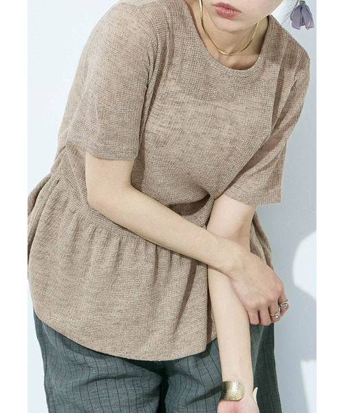 Fashion Letter（ファッションレター）の「リネンミックス シアーワッフル フレアヘムトップス（Tシャツ/カットソー・レディース・グレイッシュベージュ/チャコール/ブラック・M）」の13枚目の写真