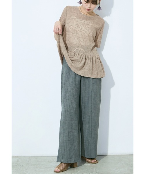 Fashion Letter（ファッションレター）の「リネンミックス シアーワッフル フレアヘムトップス（Tシャツ/カットソー・レディース・グレイッシュベージュ/チャコール/ブラック・M）」の14枚目の写真