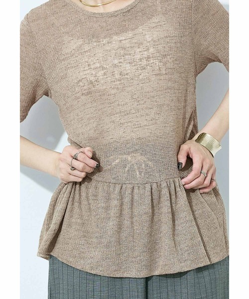 Fashion Letter（ファッションレター）の「リネンミックス シアーワッフル フレアヘムトップス（Tシャツ/カットソー・レディース・グレイッシュベージュ/チャコール/ブラック・M）」の15枚目の写真