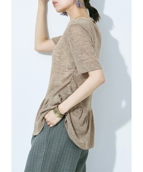 Fashion Letter（ファッションレター）の「リネンミックス シアーワッフル フレアヘムトップス（Tシャツ/カットソー・レディース・グレイッシュベージュ/チャコール/ブラック・M）」の16枚目の写真