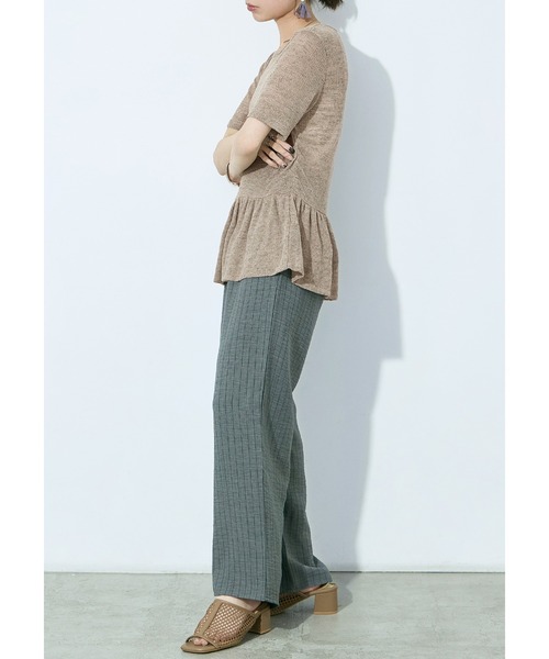 Fashion Letter（ファッションレター）の「リネンミックス シアーワッフル フレアヘムトップス（Tシャツ/カットソー・レディース・グレイッシュベージュ/チャコール/ブラック・M）」の17枚目の写真