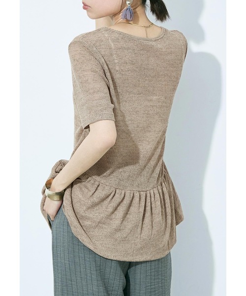 Fashion Letter（ファッションレター）の「リネンミックス シアーワッフル フレアヘムトップス（Tシャツ/カットソー・レディース・グレイッシュベージュ/チャコール/ブラック・M）」の18枚目の写真
