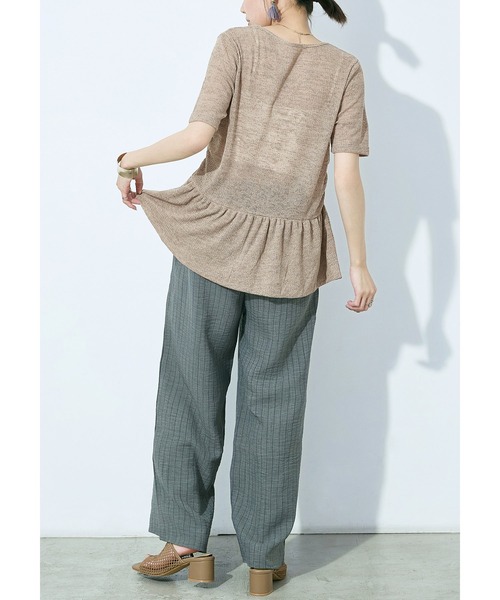 Fashion Letter（ファッションレター）の「リネンミックス シアーワッフル フレアヘムトップス（Tシャツ/カットソー・レディース・グレイッシュベージュ/チャコール/ブラック・M）」の19枚目の写真