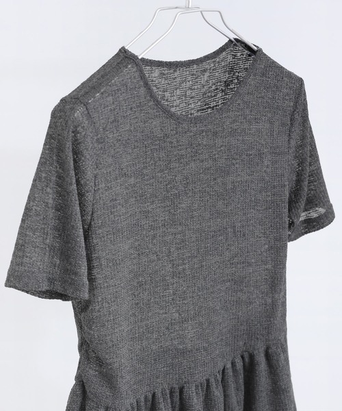 Fashion Letter（ファッションレター）の「リネンミックス シアーワッフル フレアヘムトップス（Tシャツ/カットソー・レディース・グレイッシュベージュ/チャコール/ブラック・M）」の21枚目の写真