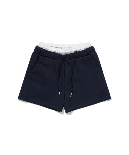 MOAA(モア)の「レースレイヤードスウェットショーツ(その他パンツ・レディース・ネイビー・SMALL/MEDIUM)」の1枚目の写真