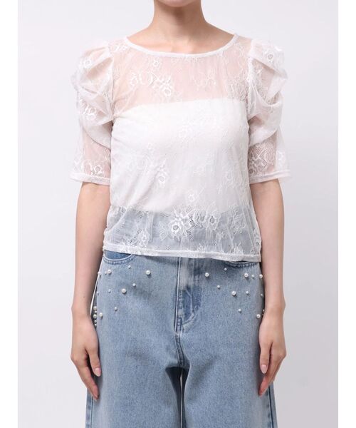 MERCURYDUO(マーキュリーデュオ)の「レーストップス(Tシャツ/カットソー・レディース・ブラック/オフホワイト・FREE)」の14枚目の写真