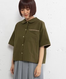 はまぐりステッチ丸衿クロップドシャツ