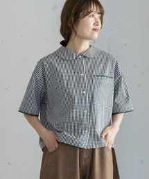 はまぐりステッチ丸衿クロップドシャツ