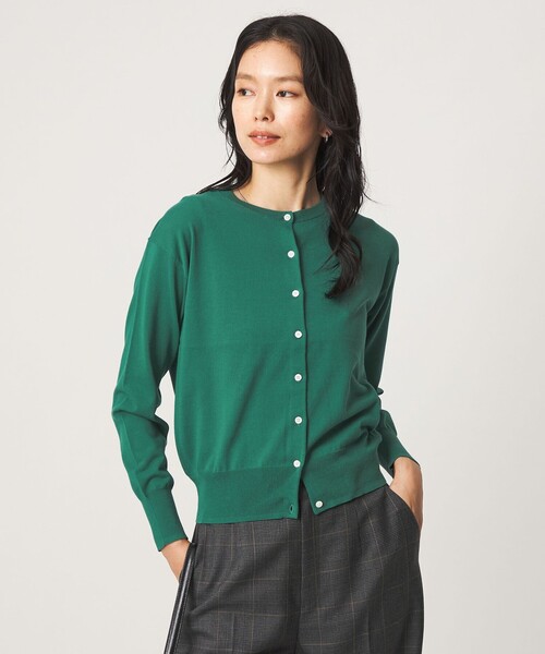 green label relaxing(グリーンレーベルリラクシング)の「<1_OF MINE>クルーネック ニット カーディガン マシンウォッシャブル(カーディガン/ボレロ・レディース・ネイビー/ホワイト・FREE)」の3枚目の写真