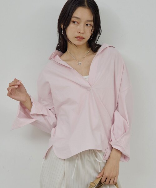 GALLARDAGALANTE(ガリャルダガランテ)の「スキッパーシャツ(シャツ/ブラウス・レディース・オフホワイト/ベージュ/ライム/ピンク/チャコールグレー・FREE)」の20枚目の写真