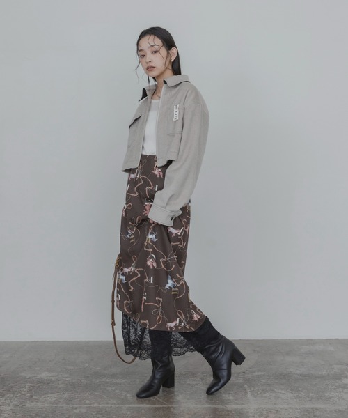 Eimee Law(エイミーロウ)の「ホースビットプリント ヘムレースドレープスカート(スカート・レディース・ライトベージュ/ブラック/ブラウン・MEDIUM)」の10枚目の写真