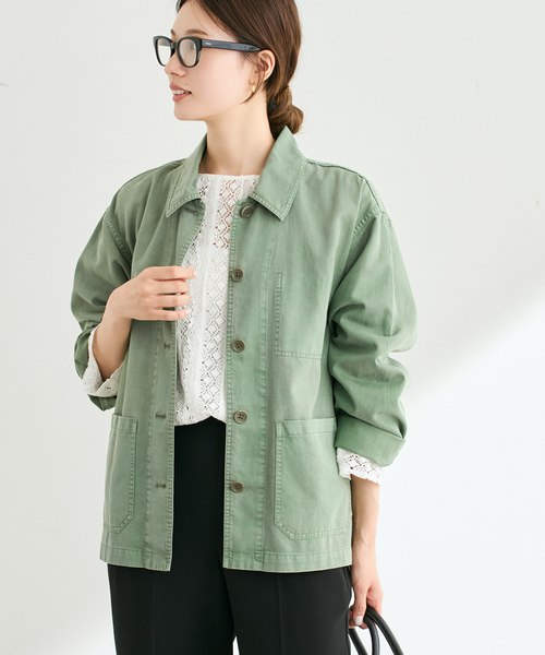 FRAMeWORK(フレームワーク)の「GARMENT DYED カバーオール(カバーオール・レディース・グリーン/サックスブルー・FREE)」の6枚目の写真