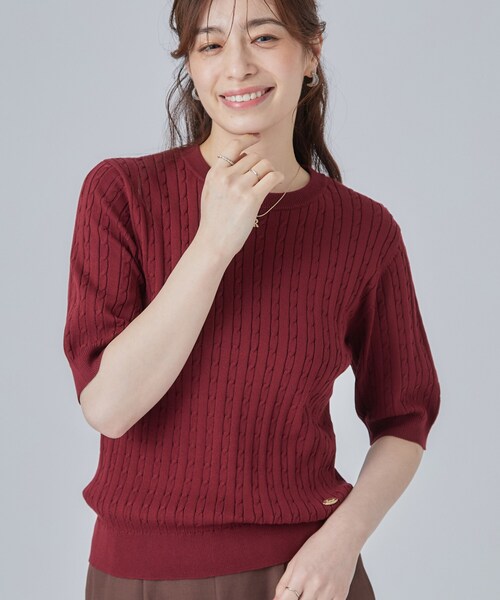 SHOO・LA・RUE(シューラルー)の「【洗濯機可/S-LL】上品見え ミニケーブルニット(ニット/セーター・レディース・ネイビー/ボルドー/グレー・02/01/04/03)」の3枚目の写真